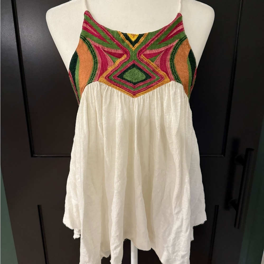 Free People Embroidered White Sleeveless Top